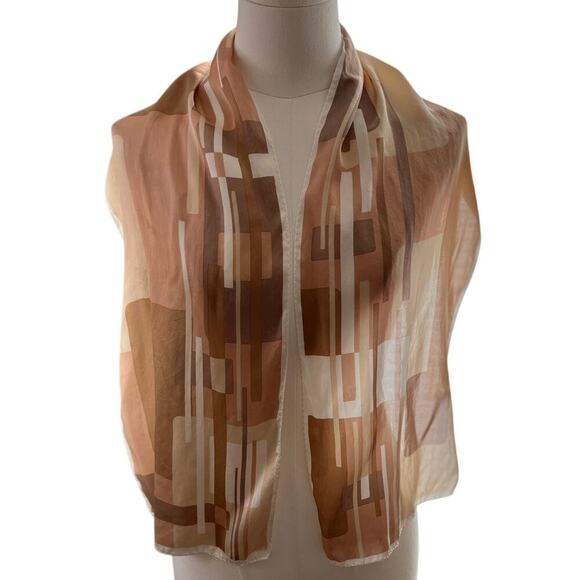 Liz Claiborne Anne Klein Women Scarves Beige Tan Pink Silk Classic Old Money‎ - Picture 6 of 10